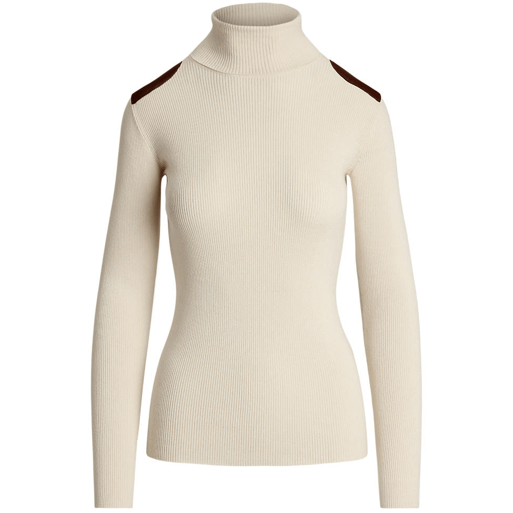 Lauren Ralph Lauren Faux-Leather-Trim Ribbed Turtleneck